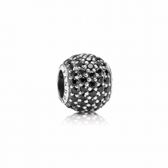 Abstract Pave ALE S925 Silver Ball Charm with Black Cubic Zirconia 791051NCK