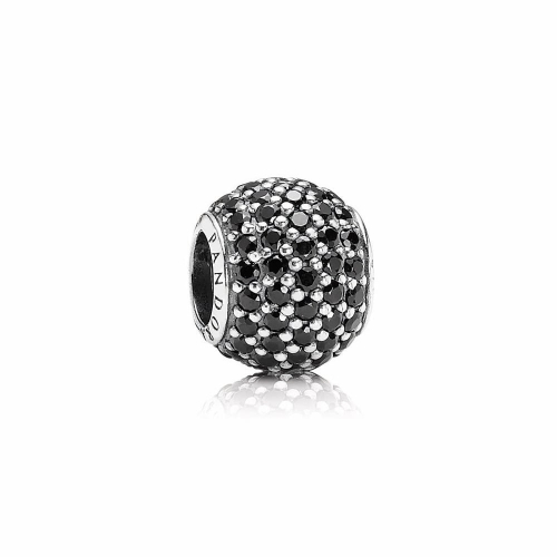 Abstract Pave ALE S925 Silver Ball Charm with Black Cubic Zirconia 791051NCK