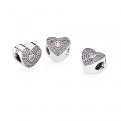 S925 ALE Sterling Silver Pave Pink Cubic Zirconia I Love You Sweet Heart Charm 791555CZS