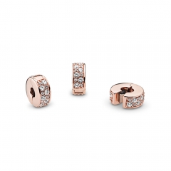 Abstract Pave ALE S925 Silver Pink Shining Clip Charm with Clear Cubic Zirconia 781817CZ