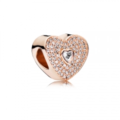 S925 ALE Sterling Silver Pave I Love You Heart Rose Charm with Clear Cubic Zirconia 781555CZ