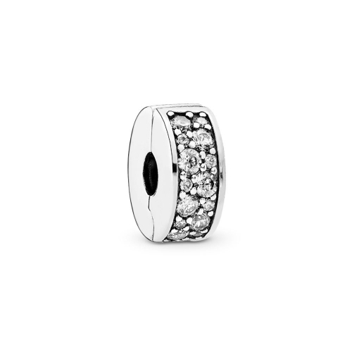 Abstract Pave ALE S925 Silver Clip Charm with Clear Cubic Zirconia 791817CZ