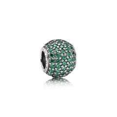 Abstract Pave ALE S925 Silver Ball Charm with Dark Green Cubic Zirconia 791051CZN