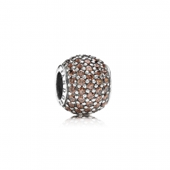 Abstract Pave ALE S925 Silver Ball Charm with Brown Cubic Zirconia 791051BCZ