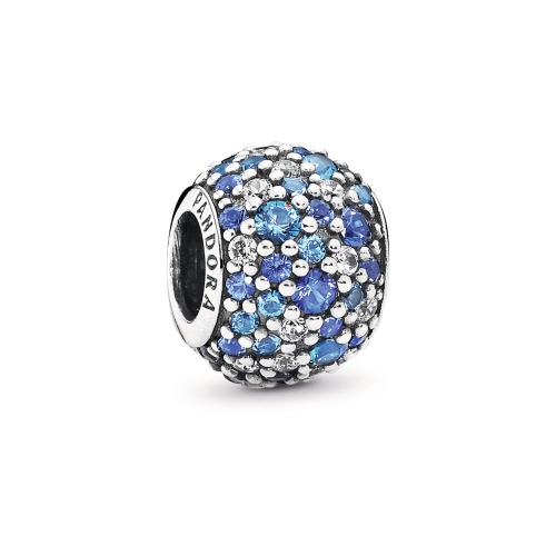 Fancy Pave ALE S925 Silver Bead Charm with Mixed Shades of Blue Crystal and Clear Cubic Zirconia 791261NSBMX