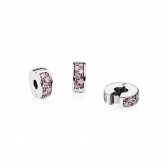 Abstract Pave ALE S925 Silver Clip Charm with Purple Mosaic Shining Cubic Zirconia 791817CZSMX