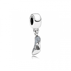 S925 ALE Inderella Shoe Silver Dangle Spacer Charm with Fancy Light Blue Cubic Zirconia 791470CFL