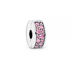Abstract Pave ALE S925 Silver Honeysuckle Pink Shining Spacer Clip with Cubic Zirconia 791817PCZ