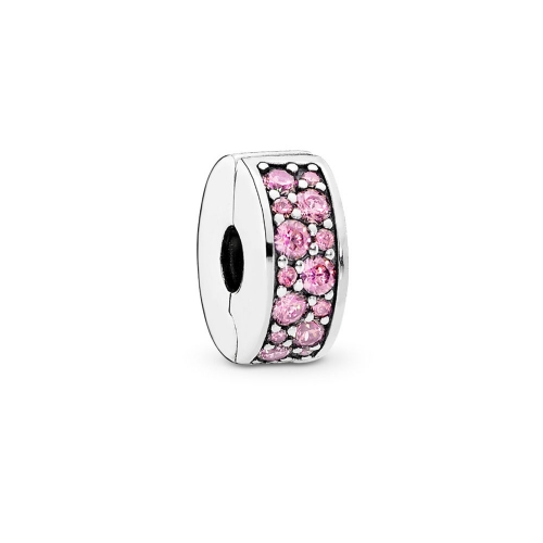 Abstract Pave ALE S925 Silver Honeysuckle Pink Shining Spacer Clip with Cubic Zirconia 791817PCZ