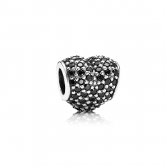 Customzied Jewelry S925 ALE Heart Pave Sterling Silver Charm with Black Cubic Zirconia 791052NCK