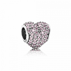 Customzied Jewelry S925 ALE Heart Pave Sterling Silver Charm with Pink Cubic Zirconia 791052PCZ