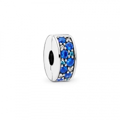 Abstract Pave ALE S925 Silver Blue Mosaic Shining Spacer Clip with Cubic Zirconia 791817NSBMX