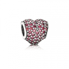 Customzied Jewelry S925 ALE Heart Pave Sterling Silver Charm with Ruby Cubic Zirconia 791052CZR