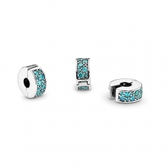 Abstract Pave ALE S925 Silver Clip Charm with Teal Shining Cubic Zirconia 791817MCZ