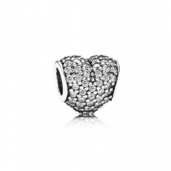 Customzied Jewelry S925 ALE Heart Pave Sterling Silver Charm with Clear Cubic Zirconia 791052CZ