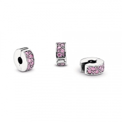 Abstract Pave ALE S925 Silver Honeysuckle Pink Shining Spacer Clip with Cubic Zirconia 791817PCZ