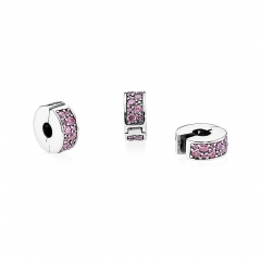 Abstract Pave ALE S925 Silver Clip Charm with Purple Mosaic Shining Cubic Zirconia 791817CZSMX