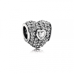 S925 Sterling Silver Clear Cubic Zirconia Micro Pave Triple Love Heart Charm 791168CZ