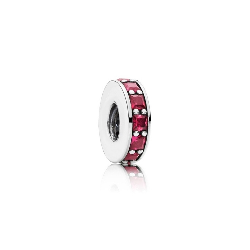 Abstract Pave ALE S925 Sterling Silver Spacer with Synthetic Ruby Crystal 791724SRU