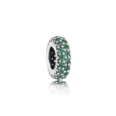 Abstract Pave ALE S925 Sterling Silver Spacer with Emerald Cubic Zirconia 791359CZN