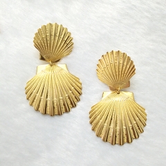 Denmark Jewelry Sterling Silver 14K Yellow Gold Shell Dangle Earrings