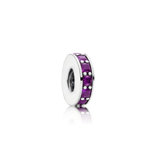 Abstract Pave ALE S925 Sterling Silver Spacer with Royal Purple Crystal 791724NRP