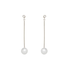 Customized Earrings 14K Long Bar Shell Pearl and Cubic Zirconia Dangle Earrings