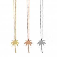 High Polish S925 Sterling Silver Palm Tree Necklace without Cubic Zirconia