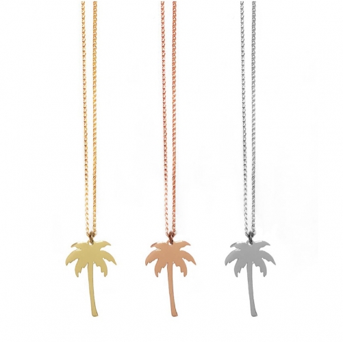 High Polish S925 Sterling Silver Palm Tree Necklace without Cubic Zirconia