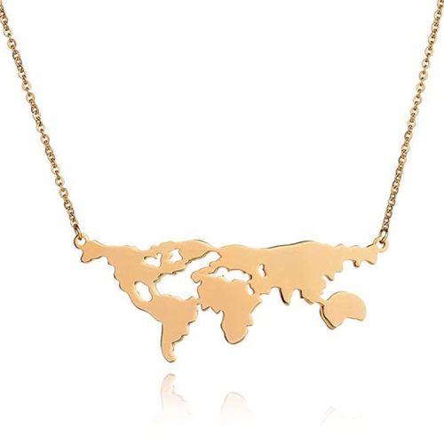 Minimalist Globe Travel Jewelry Sterling Silver World Map Necklace 14K Gold Plated