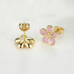 Beautiful Sterling Silver Pink Enamel Dainty Flower Stud Earrings for Girls