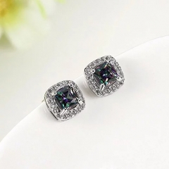 18K White Gold Plated Multicolor Black Cubic Zirconia Stud Earrings for Women Teen Girls Jewelry