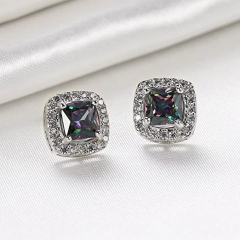 18K White Gold Plated Multicolor Black Cubic Zirconia Stud Earrings for Women Teen Girls Jewelry