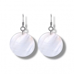 Boho White Mother of Pearl Shell Large Round Drop Earrings