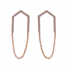 OEM Jewelry Sterling Silver Rose Gold Clear CZ Open Arrow Chain Earrings