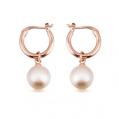 Fashion Plaza Rose Gold Based Hoop Loop Pearl Dangle Earrings