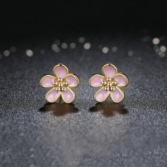 Beautiful Sterling Silver Pink Enamel Dainty Flower Stud Earrings for Girls