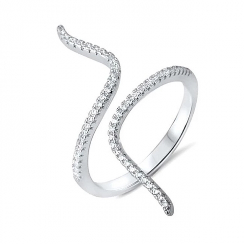 Fashion Rhodium Plated Snake-like Ring with Micropave Cubic Zirconia Promise Rings for Girls