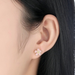 Beautiful Sterling Silver Pink Enamel Dainty Flower Stud Earrings for Girls