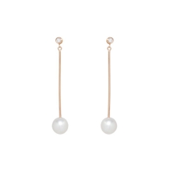 Customized Earrings 14K Long Bar Shell Pearl and Cubic Zirconia Dangle Earrings