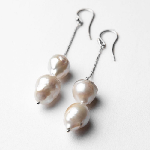 Danmark Vintage Jewelry Baroque Pearl Dangle Drop Earrings in 925 Silver