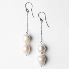 Danmark Vintage Jewelry Baroque Pearl Dangle Drop Earrings in 925 Silver