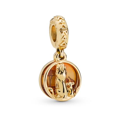 18K Yellow Gold Plated Sterling Silver Simba and Mufasa Sunset Pendant Charm 768262ENMX