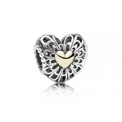 Two Tone Plated Sterling Silver Openwork Vintage Heart Charm 791275