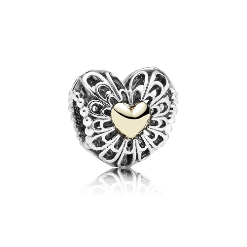 Two Tone Plated Sterling Silver Openwork Vintage Heart Charm 791275