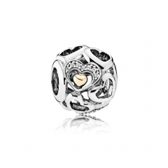 Sterling Silver Two Tone Plated Clear CZ Heart of Romance Charm 792108CZ