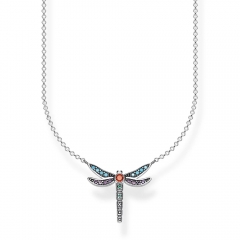 TS Jewelry Sterling Silver 18K Gold Plated Multistone Small Dragonfly Necklace KE1837-974-7-L45V