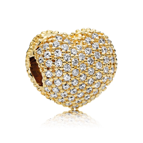 18K Gold Plated Sterling Silver Shine Pave Open My Heart Clip Charm 767156CZ