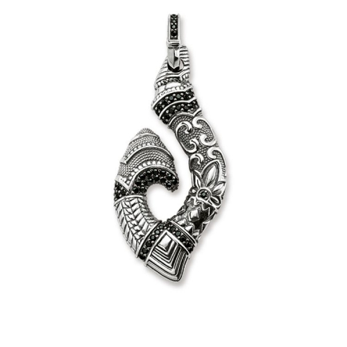 Man Jewelry Thomas Sterling Silver Black Pave CZ Maori Hook Pendant for Man PE721-643-11