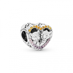 Sterling Silver Multicolor Cubic Zirconia Sparkling Simba and Nala Heart Charm 798044NPRMX